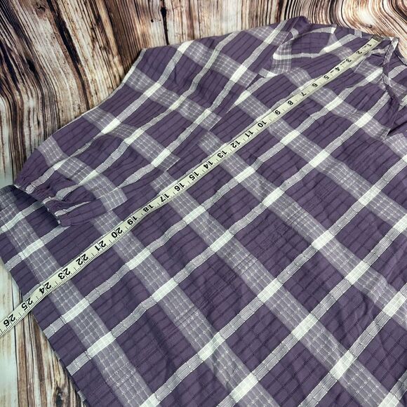 Christopher Banks Womens Size Small Purple White Plaid V Neck Top Blouse Shirt - Picture 8 of 11